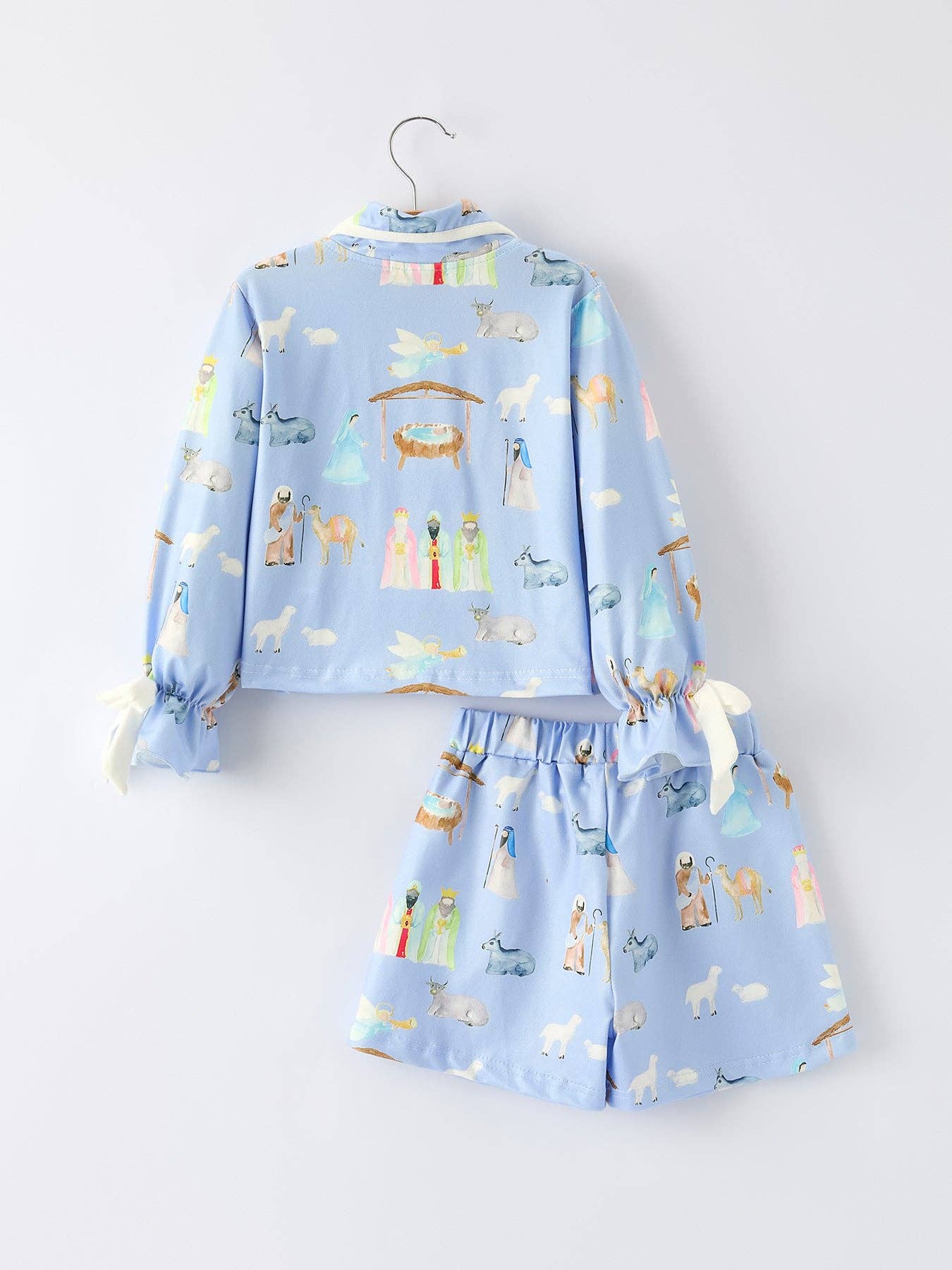 PREORDER: Blue Christmas Nativity Pattern Girls Pajamas Set