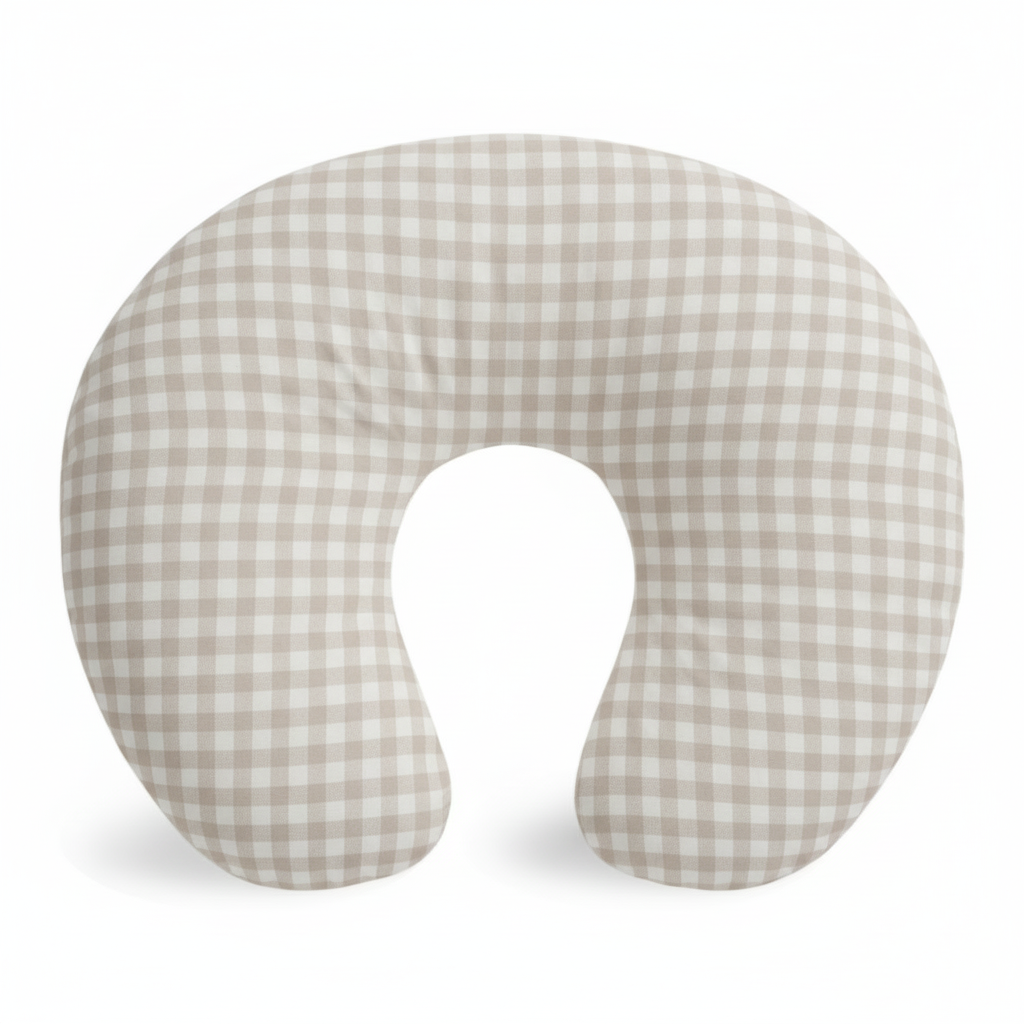 Beige Gingham Nursing Pillow Cover
