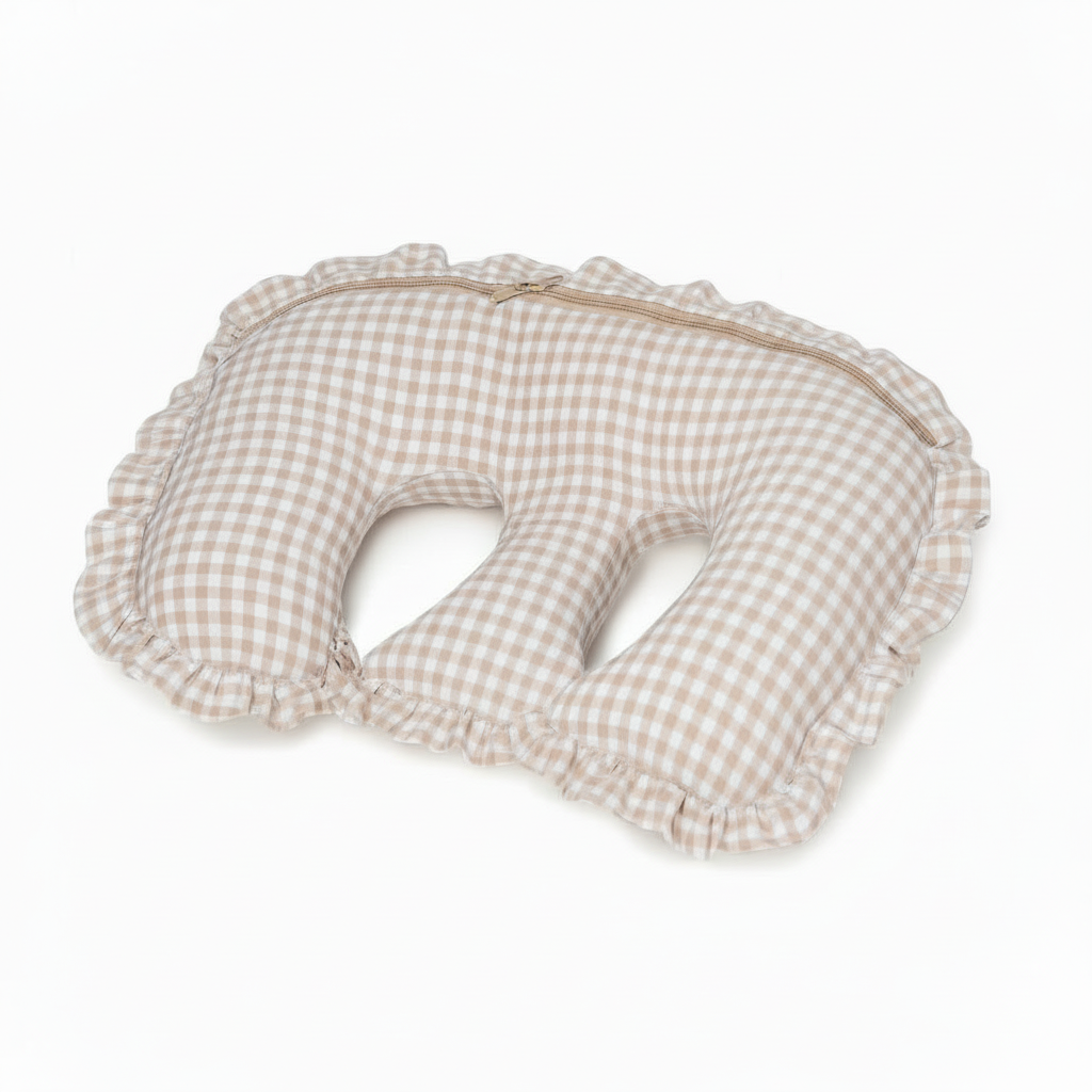 Beige Ruffle Gingham Twins Nursing Pillow Cover