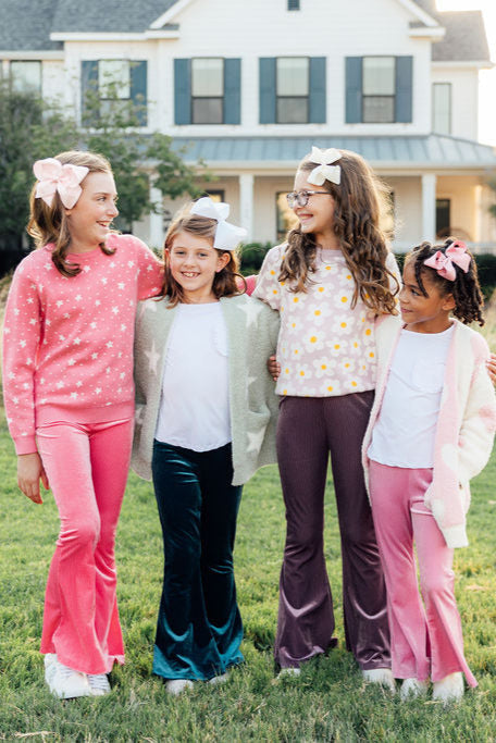 Coconut/Light Pink Heart Cozy Cardigan