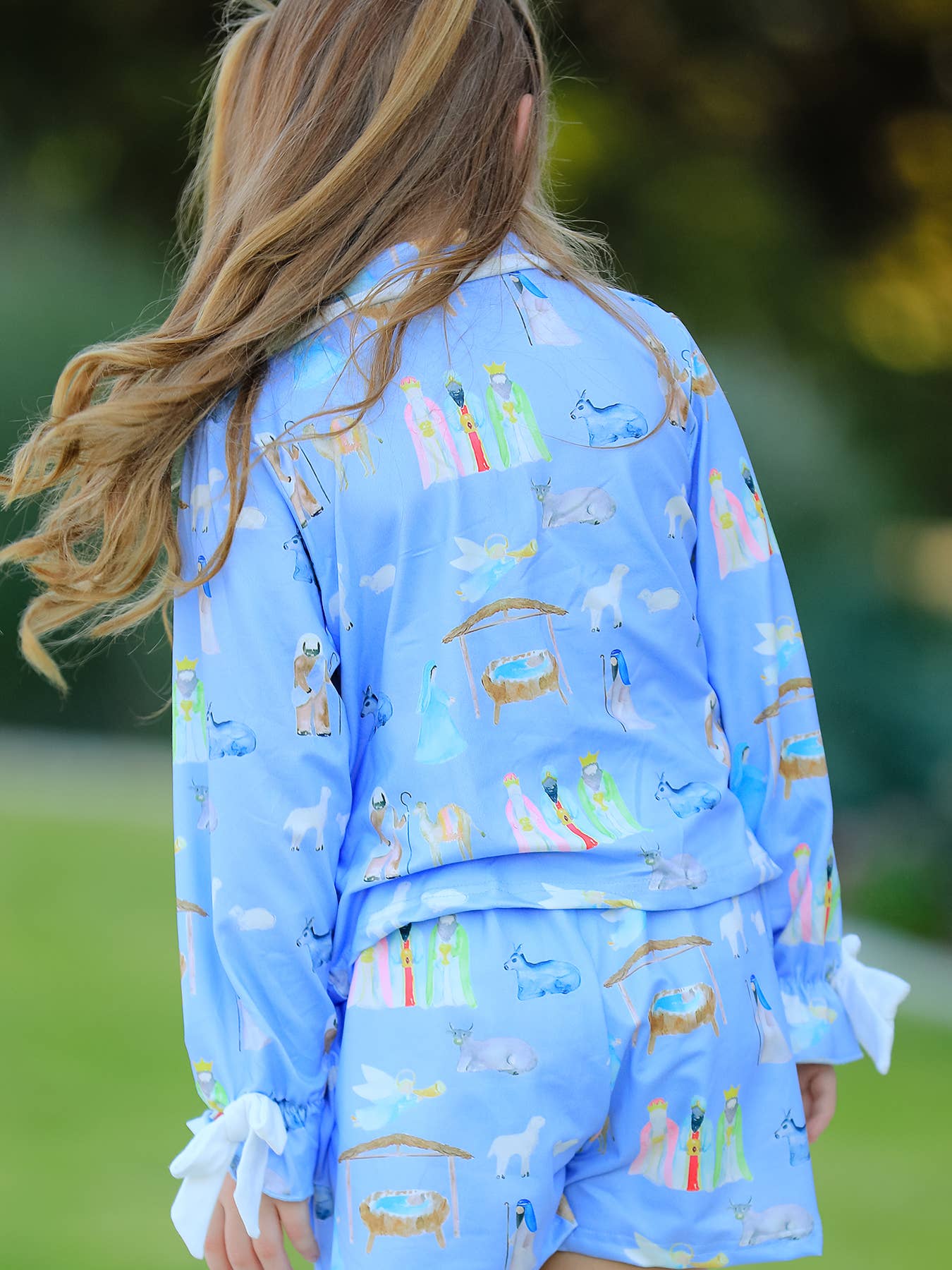 PREORDER: Blue Christmas Nativity Pattern Girls Pajamas Set